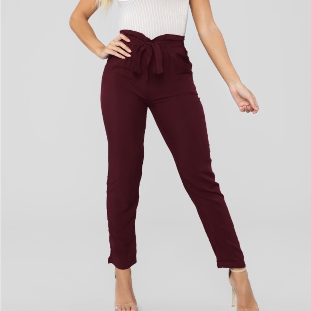 Fashion Nova Burgundy Paper Bag Waist Pants